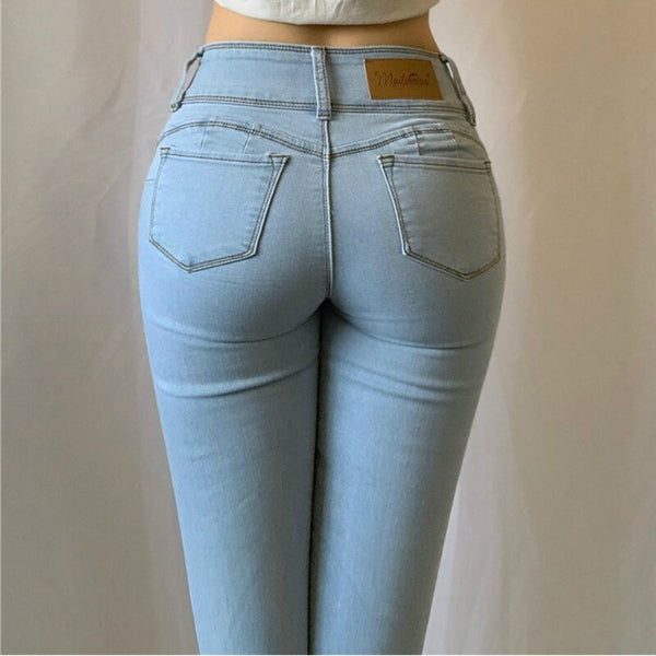 Jean esthétique femme Stretch jean taille haute Sexy serré hanche levage Leggings