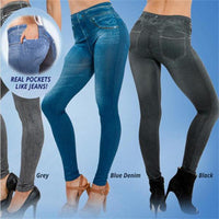 Leggings Polaire Doublé Hiver Jeans Jogging Slim 2 Poches Pantalon Femmes Fitness