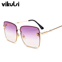 Lunettes De Soleil Fashion Rétro Carré Femmes Design Abeille Cadre Métal Surdimensionné