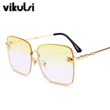 Lunettes De Soleil Fashion Rétro Carré Femmes Design Abeille Cadre Métal Surdimensionné