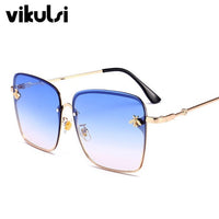 Lunettes De Soleil Fashion Rétro Carré Femmes Design Abeille Cadre Métal Surdimensionné