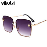 Lunettes De Soleil Fashion Rétro Carré Femmes Design Abeille Cadre Métal Surdimensionné