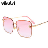 Lunettes De Soleil Fashion Rétro Carré Femmes Design Abeille Cadre Métal Surdimensionné