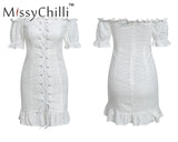 MissyChill rouge robe de vacances d'été sexy à volants,moulante courte et élégante mini robe à pois