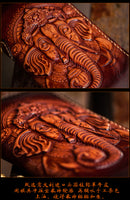 Portefeuille homme en cuir véritable fait main avec chaîne de taille et animaux en relief
