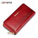 Jamarna Portefeuille Femelle Motif De Crocodile PU Longue Bourse D'embrayage Mobile Téléphone Titulaire de la Carte Pièce Femmes Portefeuilles Avec Fermeture À Glissière Bourse Rouge