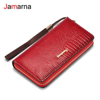 Jamarna Portefeuille Femelle Motif De Crocodile PU Longue Bourse D'embrayage Mobile Téléphone Titulaire de la Carte Pièce Femmes Portefeuilles Avec Fermeture À Glissière Bourse Rouge