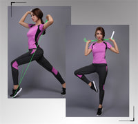2 Pcs Femmes Suit Sports Top Shirt + Pantalon De Yoga Taille Haute Running Sportswear