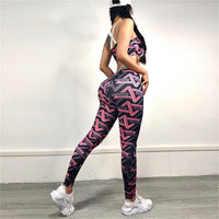 Costume de sports femmes yoga soutien-gorge de course+pantalons imprimés