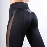 Solide Taille Haute Noir Fitness Legging Femmes Coeur Workout En Cuir PU Patchwork