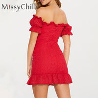 MissyChill rouge robe de vacances d'été sexy à volants,moulante courte et élégante mini robe à pois