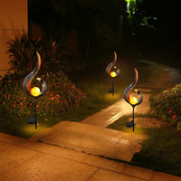 Lampe Solaire flamme de jardin lumière LED support métal,effet véritable déco pelouse